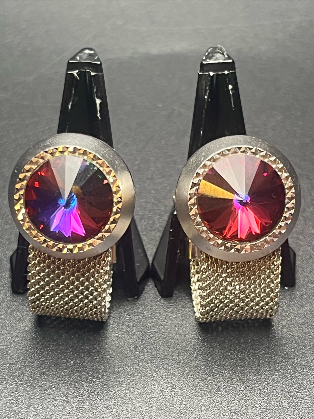 Vintage Rivoli Crystal Mesh Wrap Cufflinks Red Purple Glass
